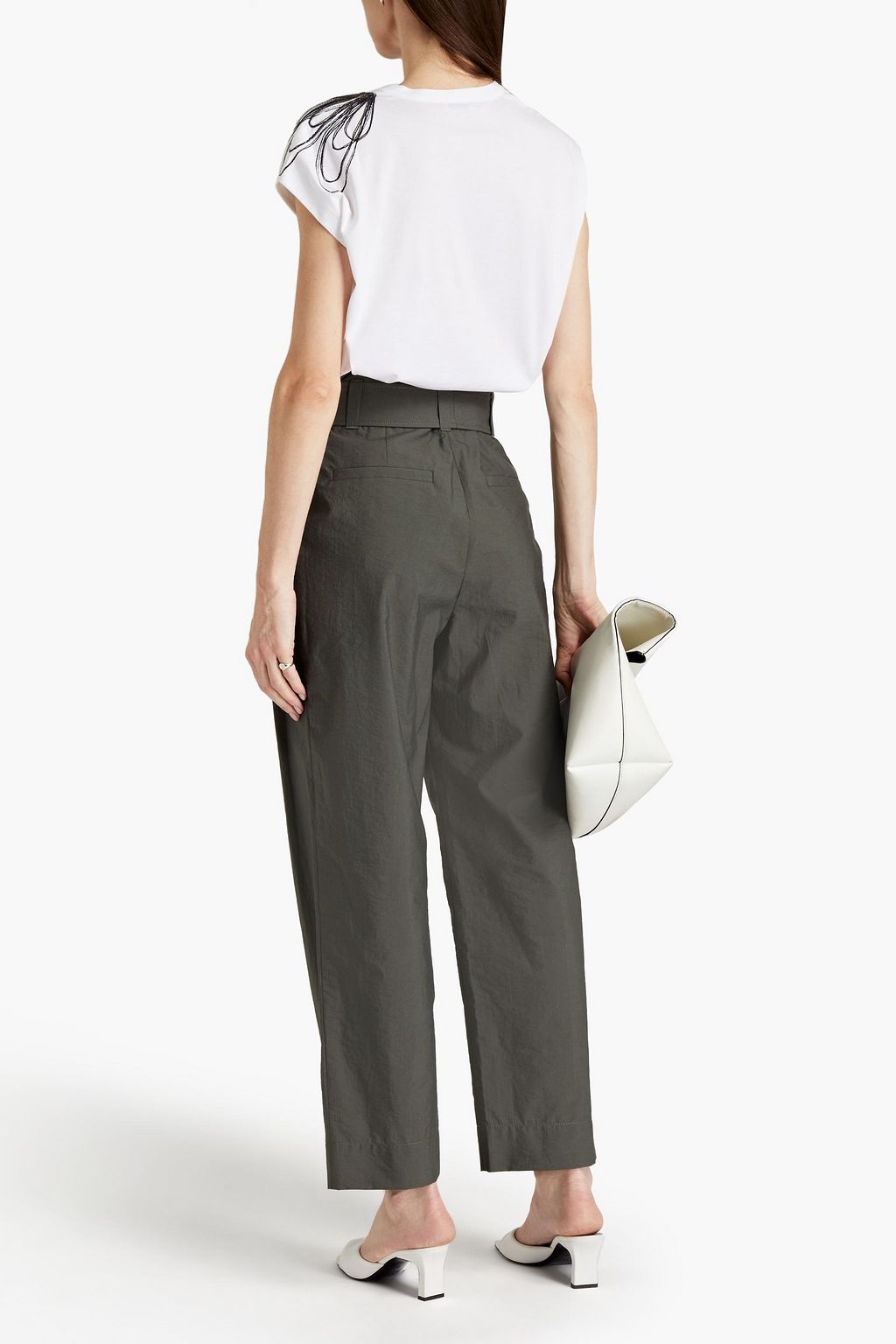 BRUNELLO CUCINELLI Belted crinkled cotton-blend straight-leg pants