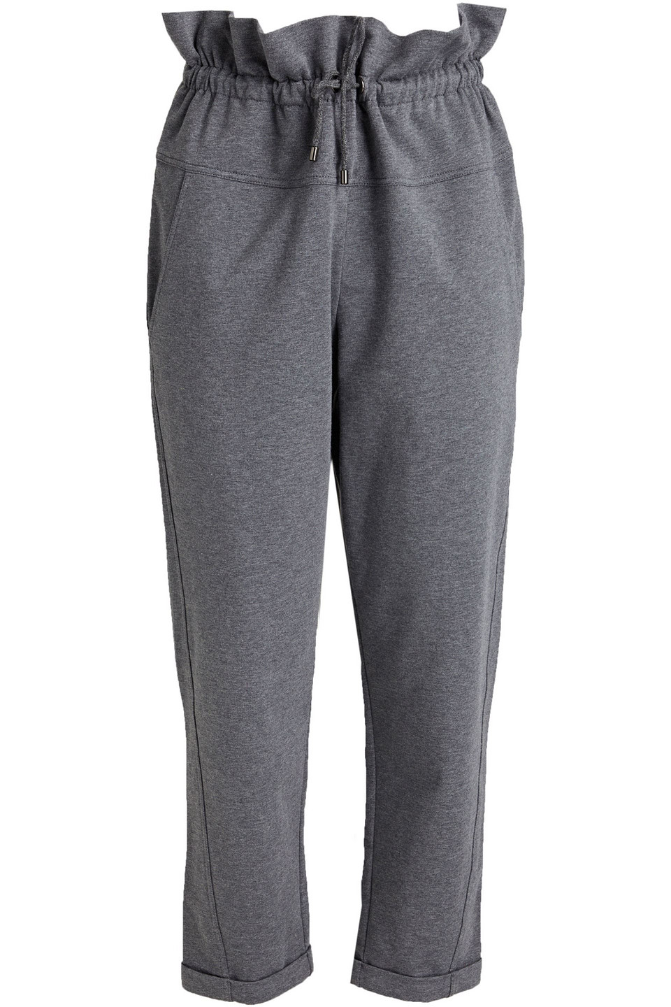 Brunello Cucinelli Woman Bead-embellished French Cotton-blend Terry Track Pants Gray
