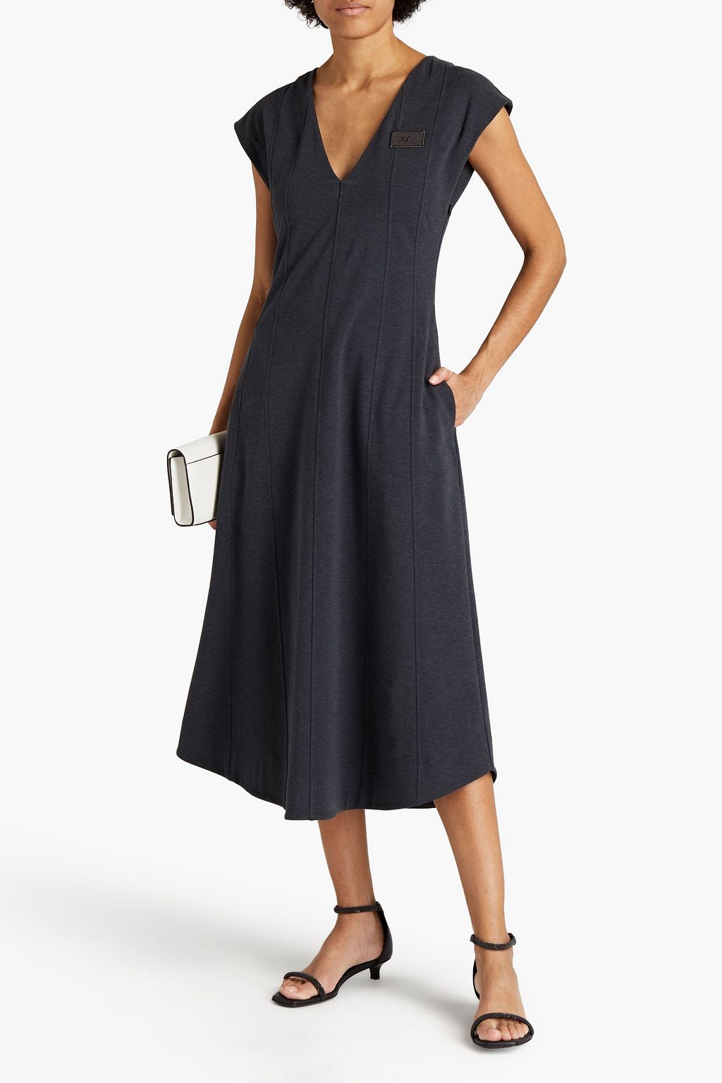 BRUNELLO CUCINELLI Bead-embellished stretch-cotton jersey midi dress
