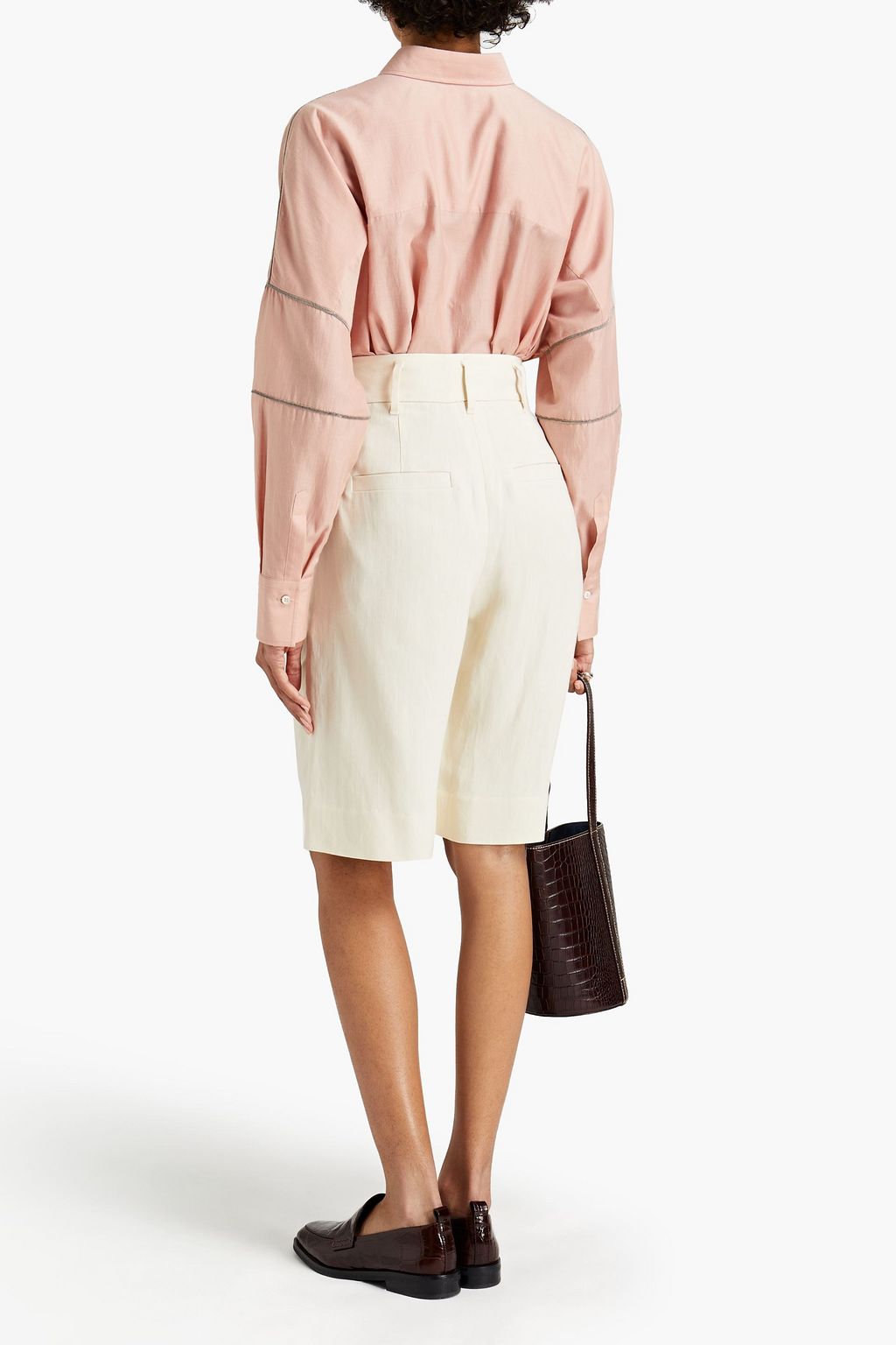 BRUNELLO CUCINELLI Oversized bead-embellished cotton and silk-blend shirt