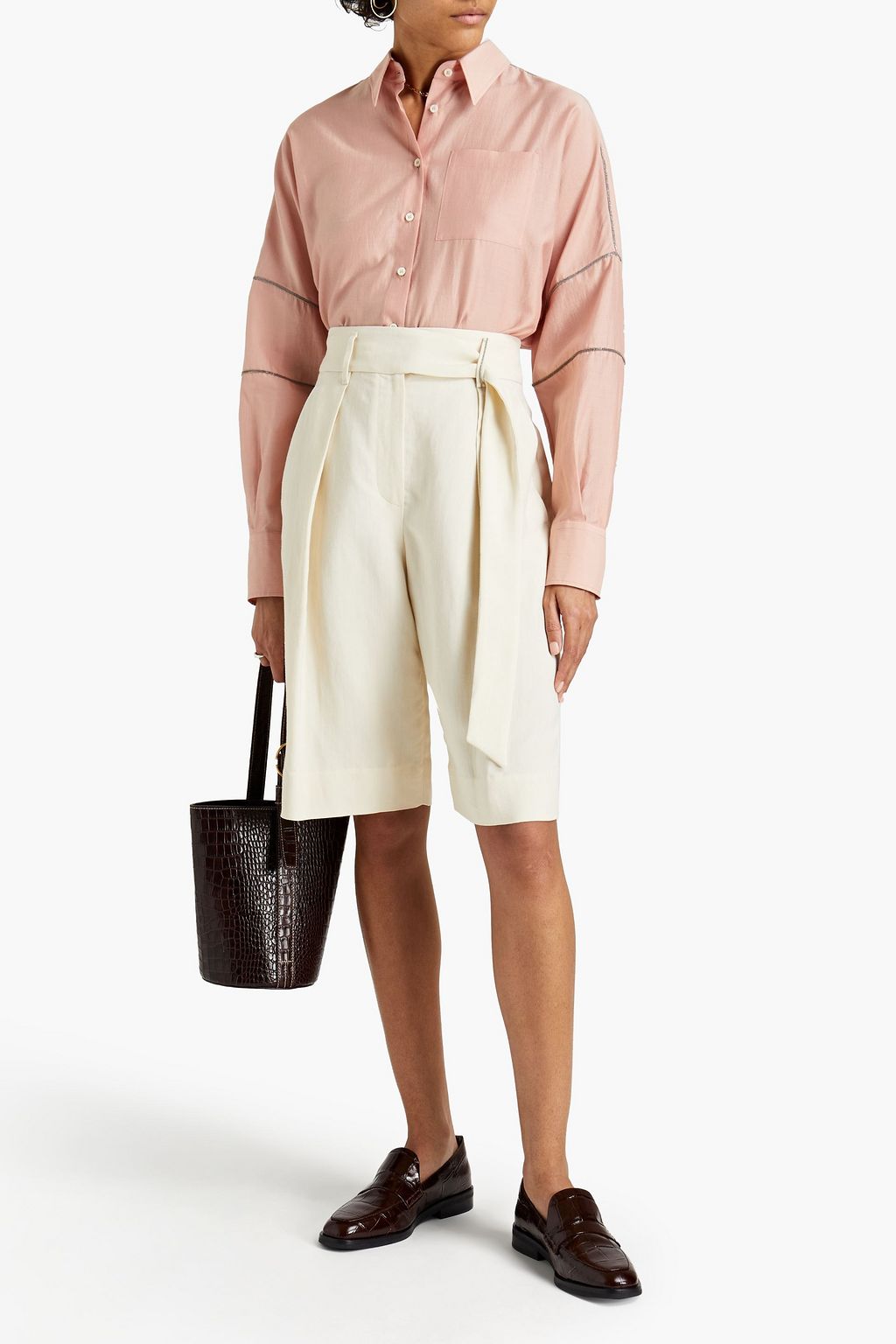 BRUNELLO CUCINELLI Oversized bead-embellished cotton and silk-blend shirt