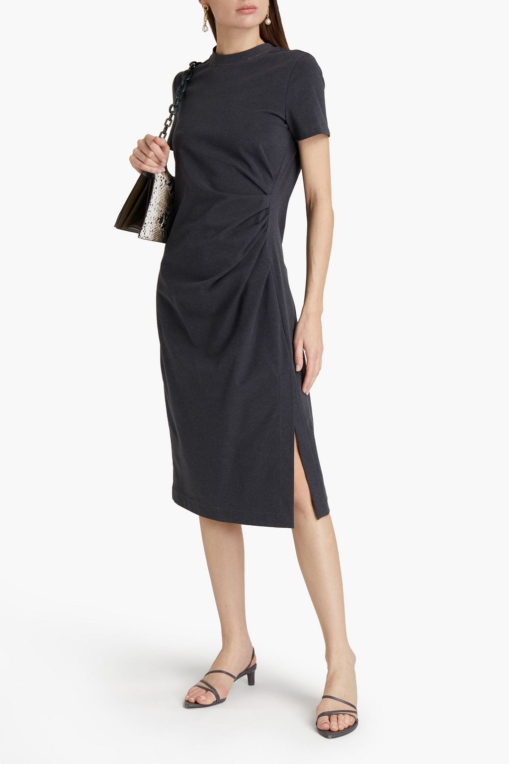 BRUNELLO CUCINELLI Draped bead-embellished stretch-cotton jersey dress