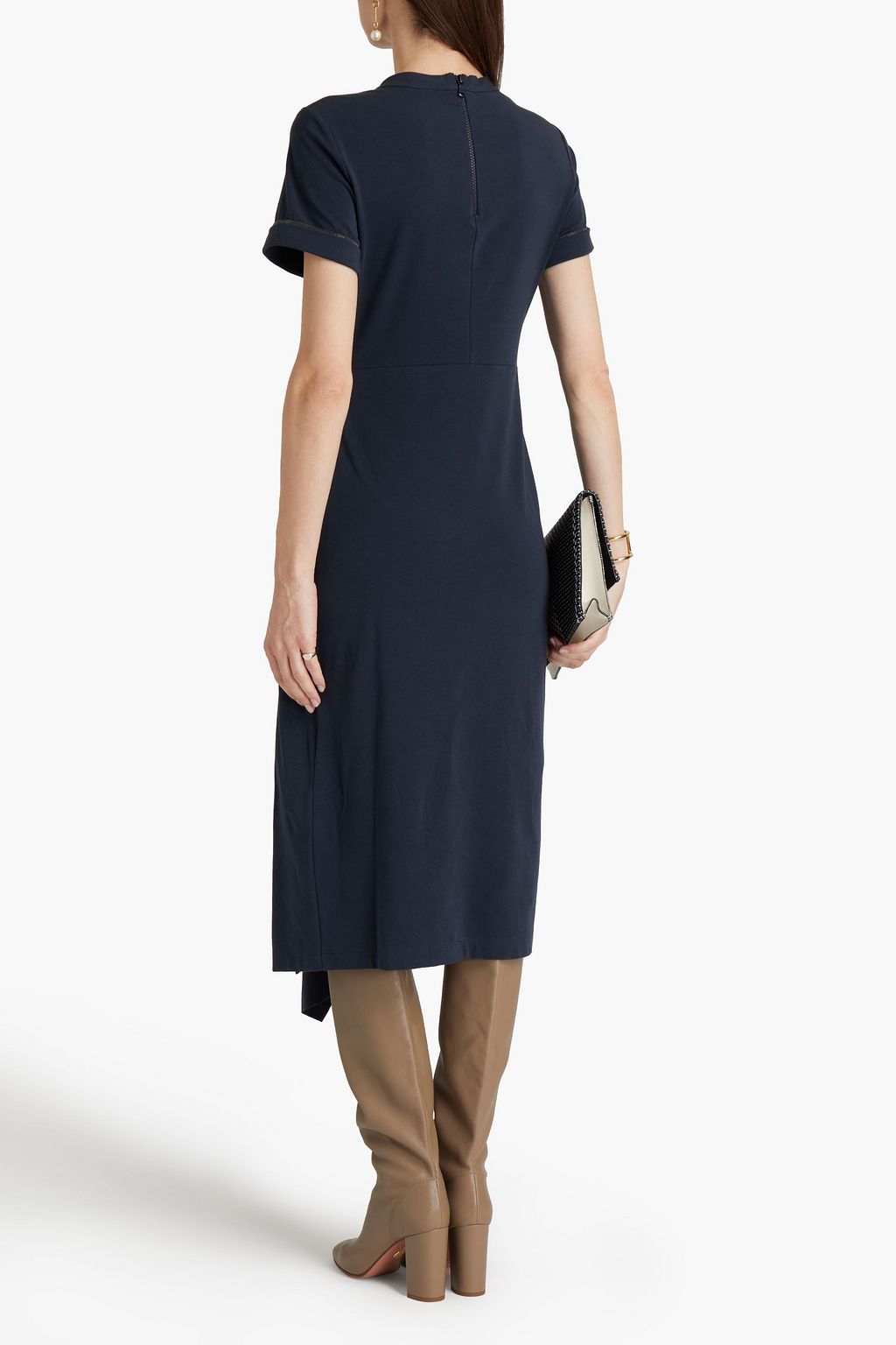 BRUNELLO CUCINELLI Twist-front bead-embellished stretch-cotton jersey midi dress