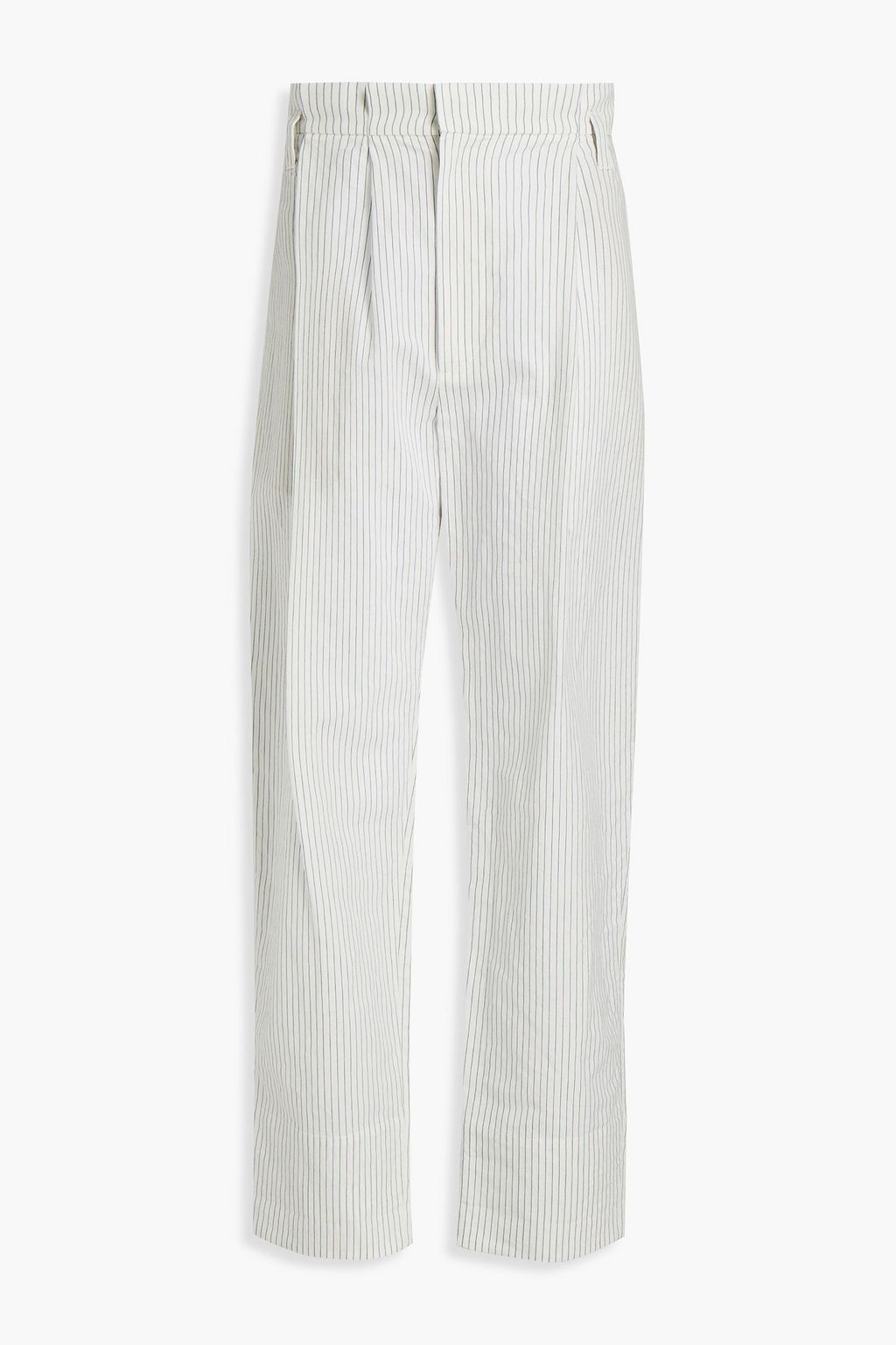 BRUNELLO CUCINELLI Pleated pinstriped cotton and linen-blend wide-leg ...