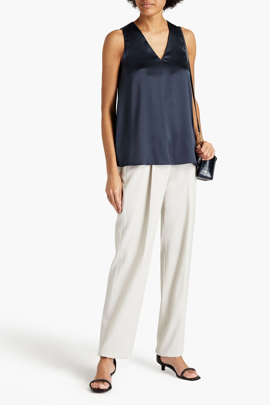 BRUNELLO CUCINELLI Bead-embellished stretch-silk satin top