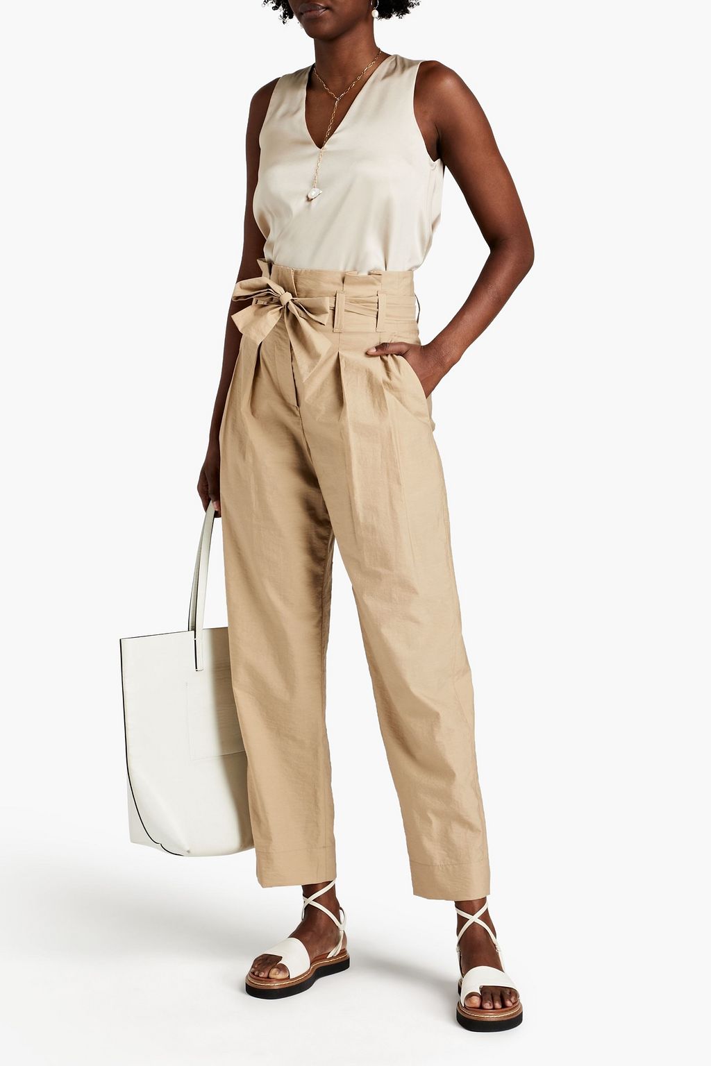 BRUNELLO CUCINELLI Bead-embellished stretch-silk satin top