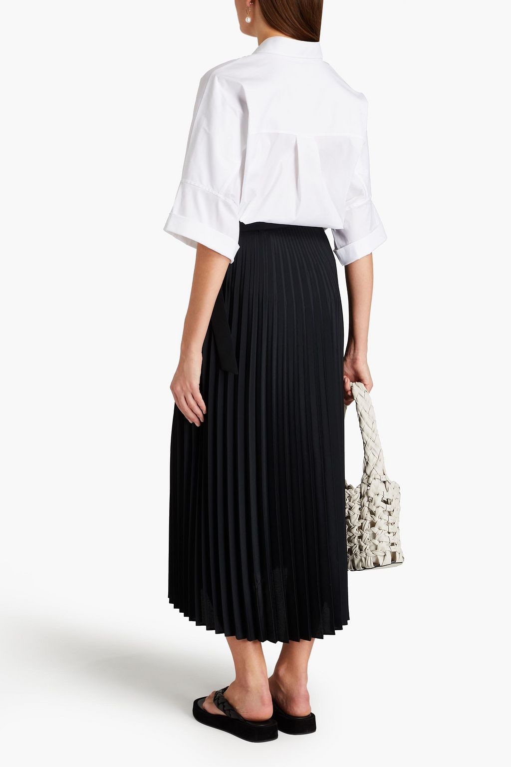BRUNELLO CUCINELLI Organza-trimmed bead-embellished cotton-blend poplin shirt