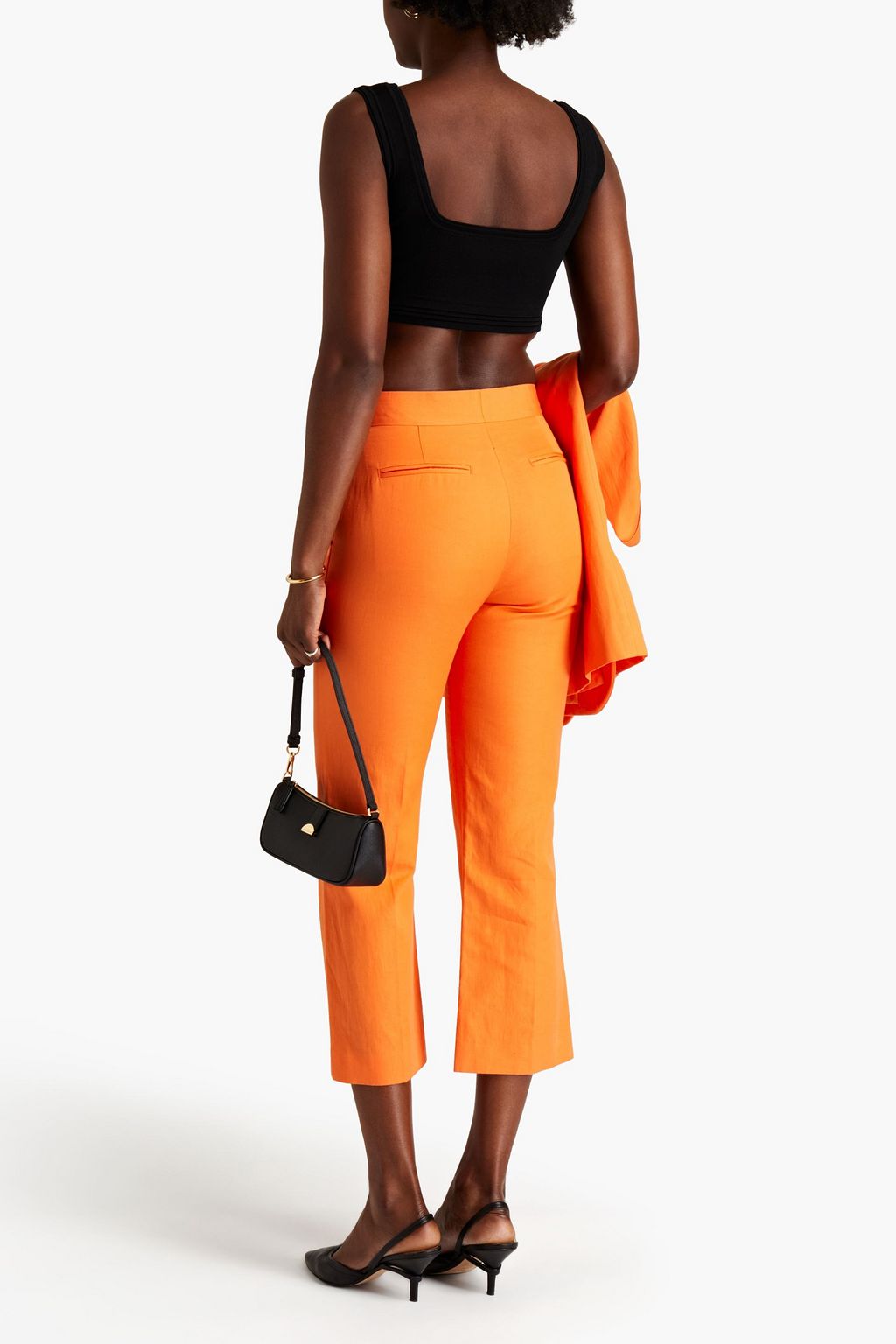 MSGM Cropped cotton and linen-blend canvas straight-leg pants