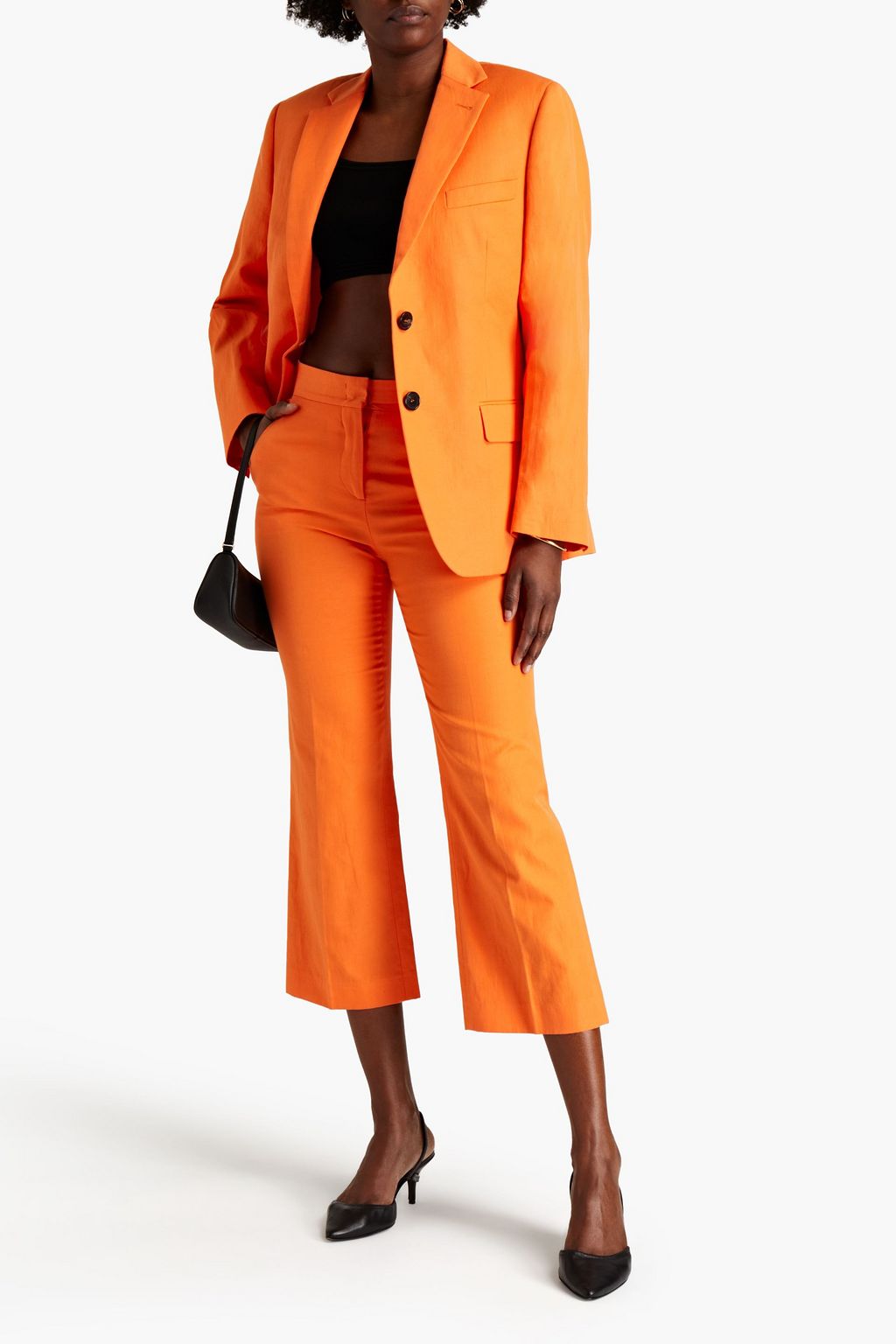 MSGM Cropped cotton and linen-blend canvas straight-leg pants