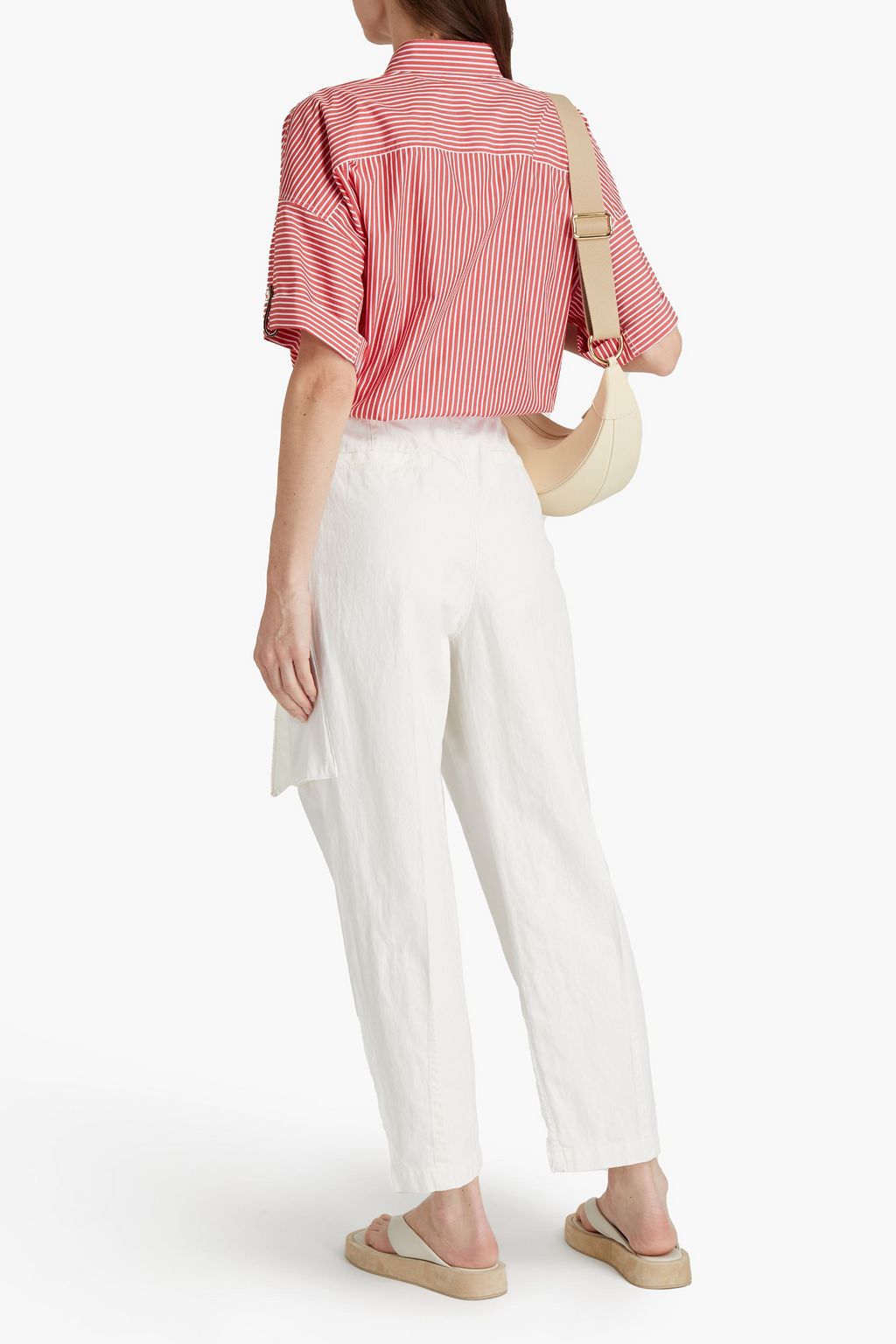 BRUNELLO CUCINELLI Bead-embellished striped cotton-poplin shirt