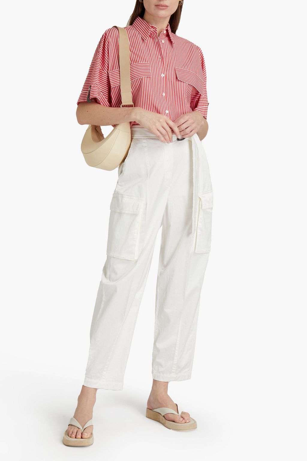 BRUNELLO CUCINELLI Bead-embellished striped cotton-poplin shirt