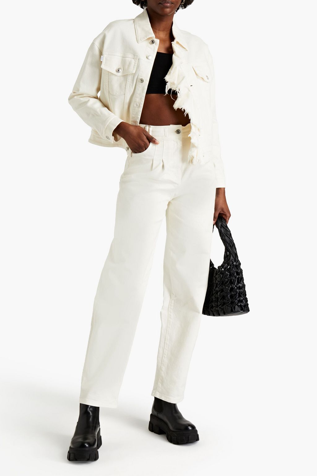 MSGM Pleated high-rise tapered jeans
