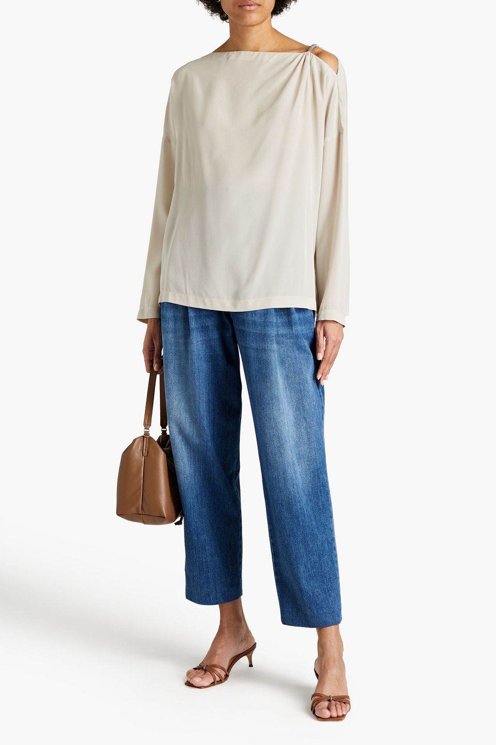 BRUNELLO CUCINELLI Bead-embellished silk crepe de chine blouse