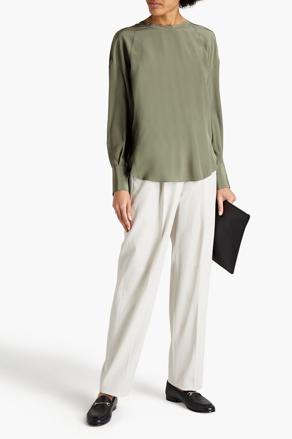 BRUNELLO CUCINELLI Bead-embellished silk crepe de chine blouse