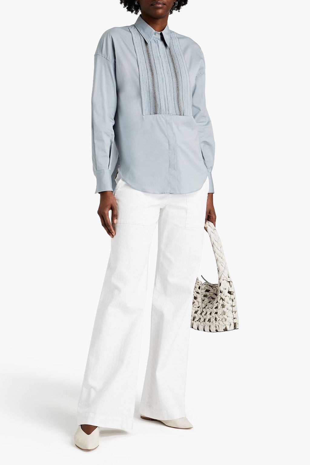 BRUNELLO CUCINELLI Bead-embellished high-rise wide-leg jeans
