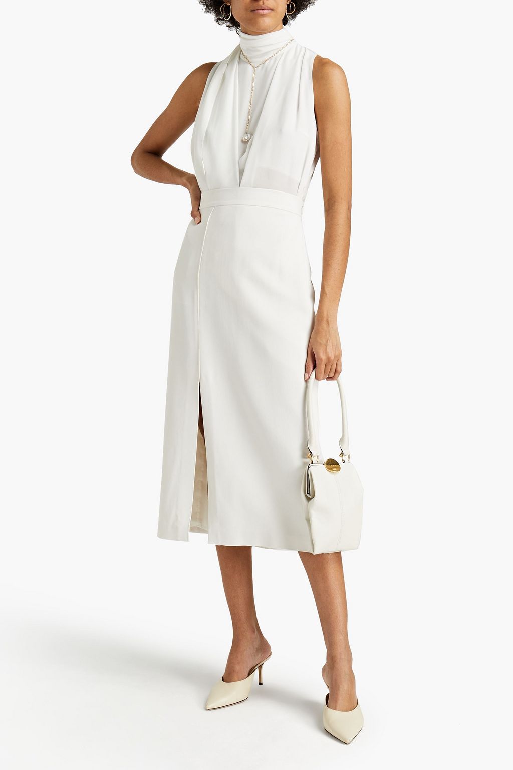 BRUNELLO CUCINELLI Draped bead-embellished silk crepe de chine top