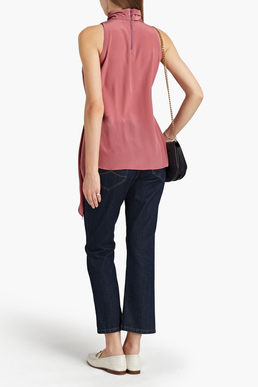 BRUNELLO CUCINELLI Draped bead-embellished silk crepe de chine top