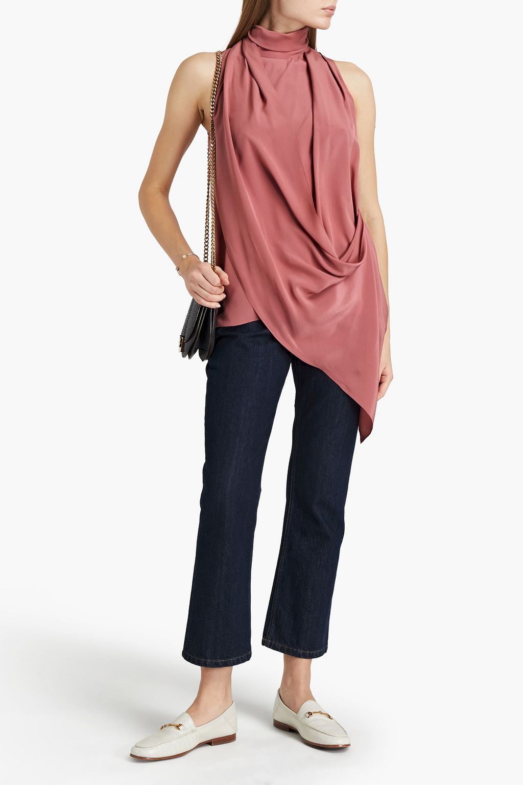 BRUNELLO CUCINELLI Draped bead-embellished silk crepe de chine top