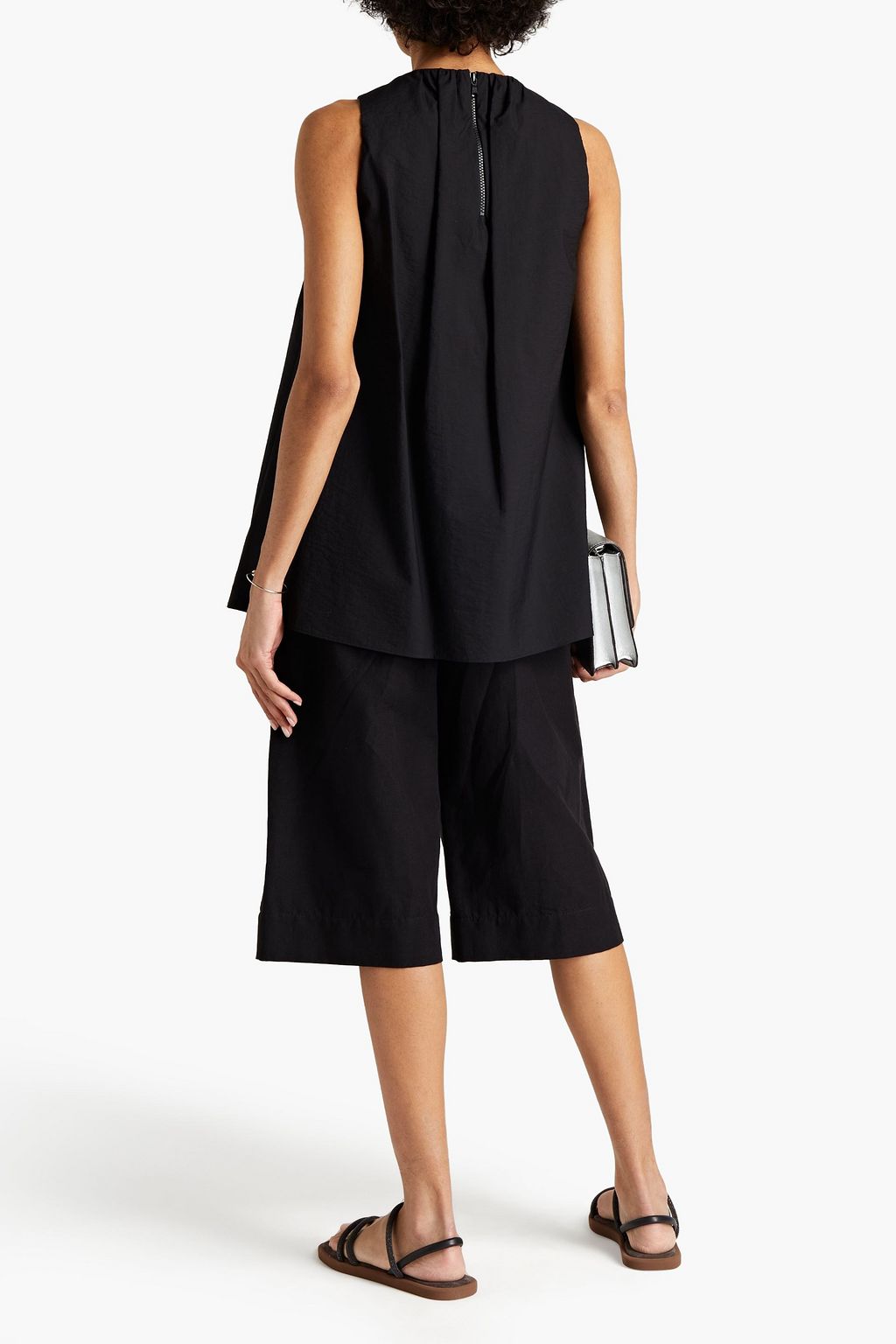 BRUNELLO CUCINELLI Embellished gathered cotton-blend poplin top