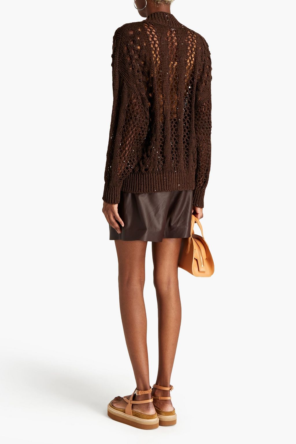 BRUNELLO CUCINELLI Embellished open-knit hemp, linen and silk-blend cardigan