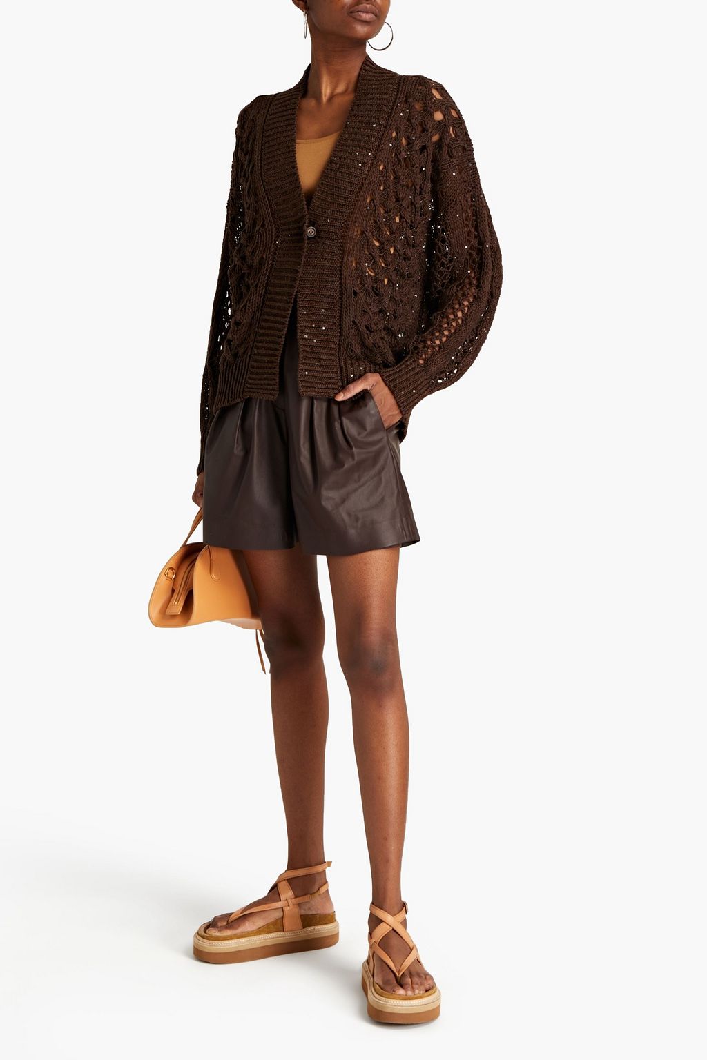 BRUNELLO CUCINELLI Embellished open-knit hemp, linen and silk-blend cardigan
