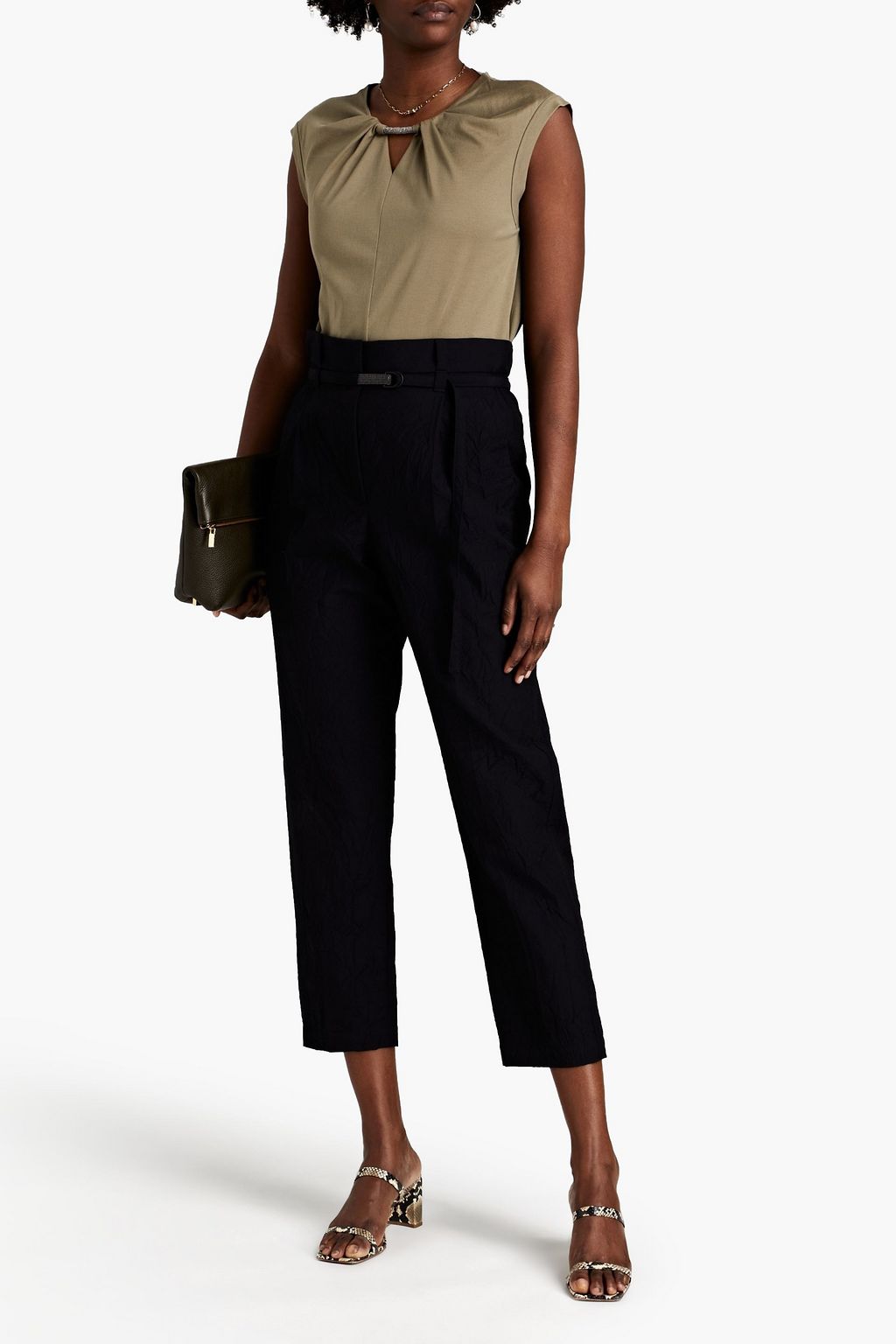 BRUNELLO CUCINELLI Cutout bead-embellished cotton-jersey top