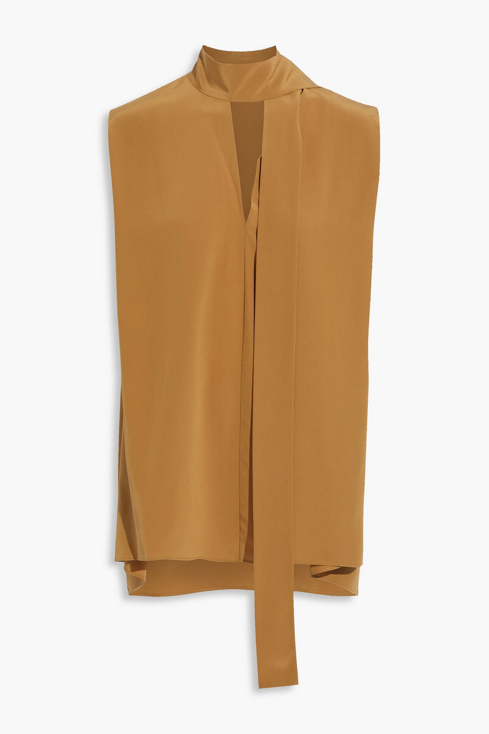 joseph - tie-neck silk crepe de chine top - brown - fr 38