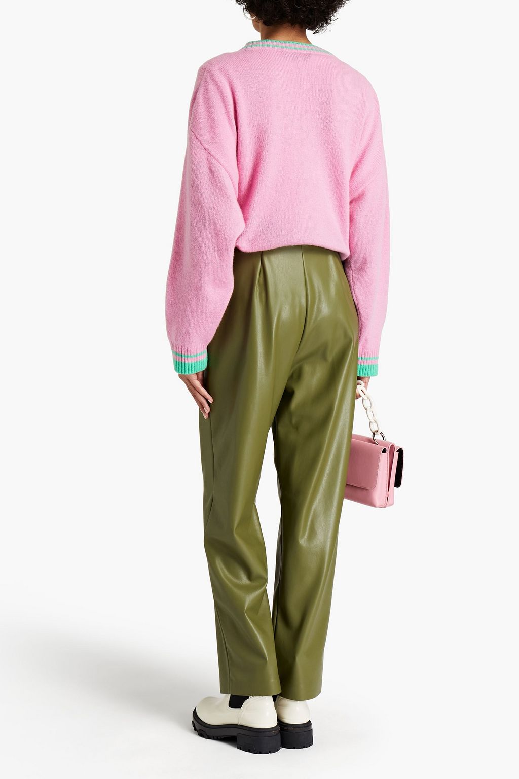 MSGM Pleated faux leather straight-leg pants