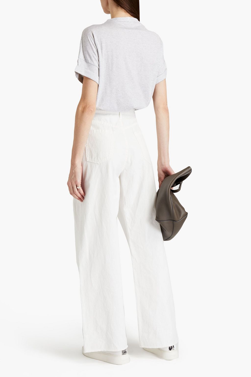 BRUNELLO CUCINELLI Bead-embellished printed cotton-jersey T-shirt