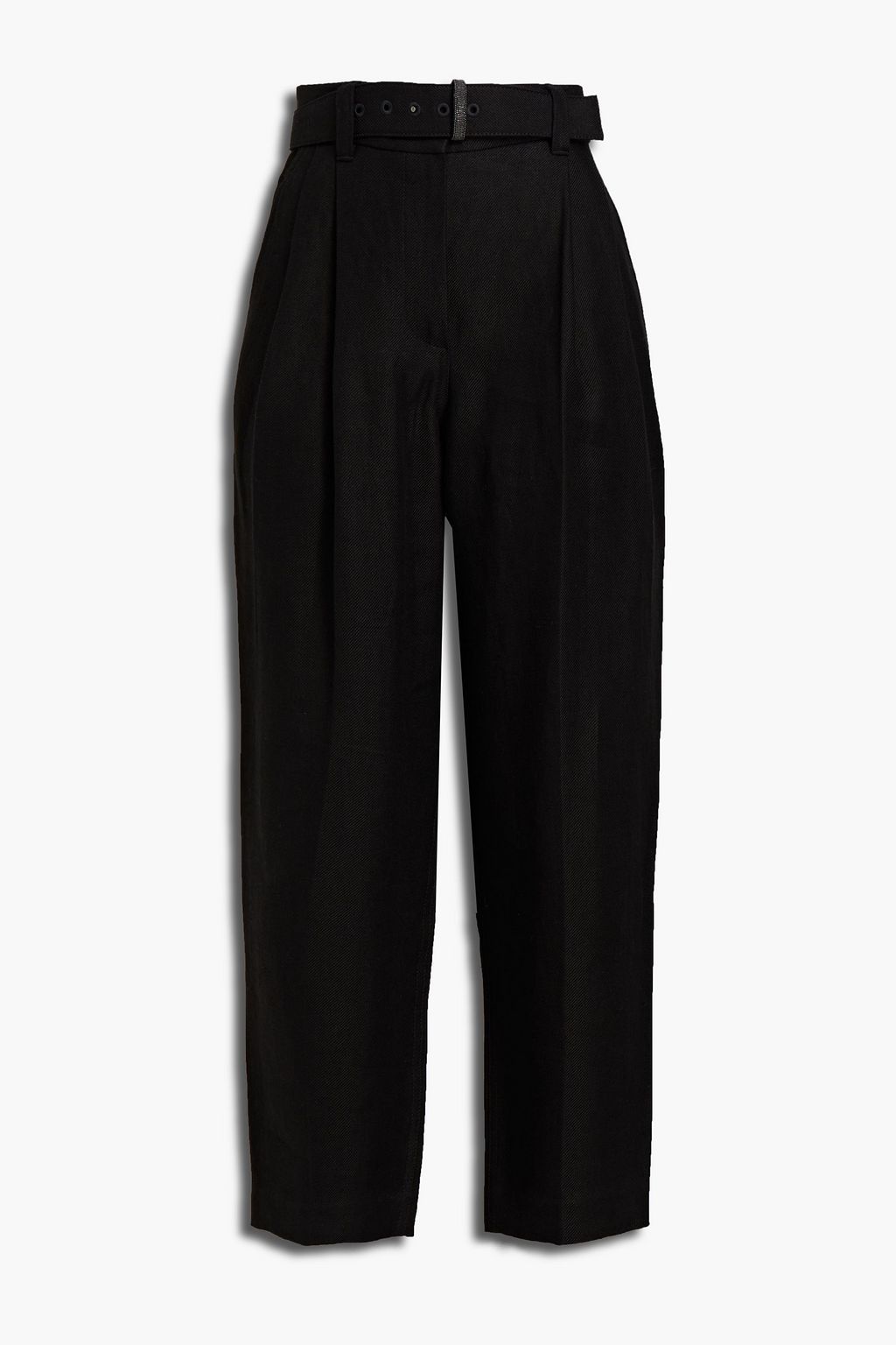 BRUNELLO CUCINELLI Belted pleated linen tapered pants | THE OUTNET