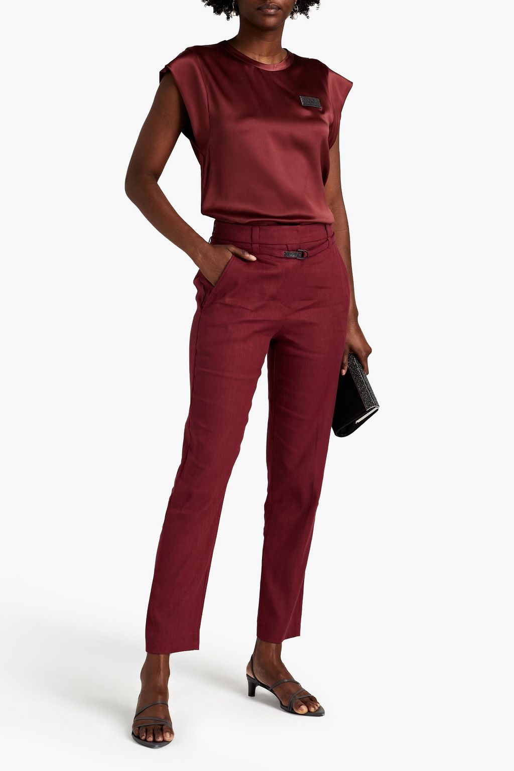 BRUNELLO CUCINELLI Appliquéd stretch-silk satin top
