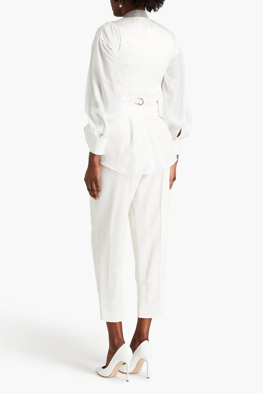 BRUNELLO CUCINELLI Satin-paneled embellished cotton, linen and hemp-blend vest