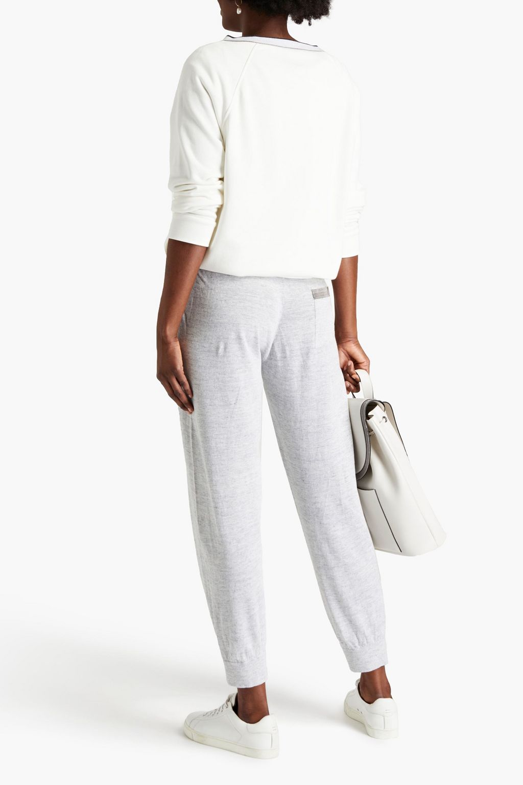 BRUNELLO CUCINELLI Bead-embellished linen and cotton-blend track pants