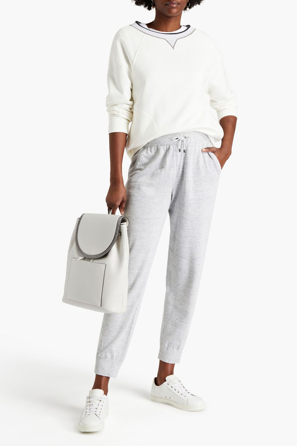 BRUNELLO CUCINELLI Bead-embellished linen and cotton-blend track pants