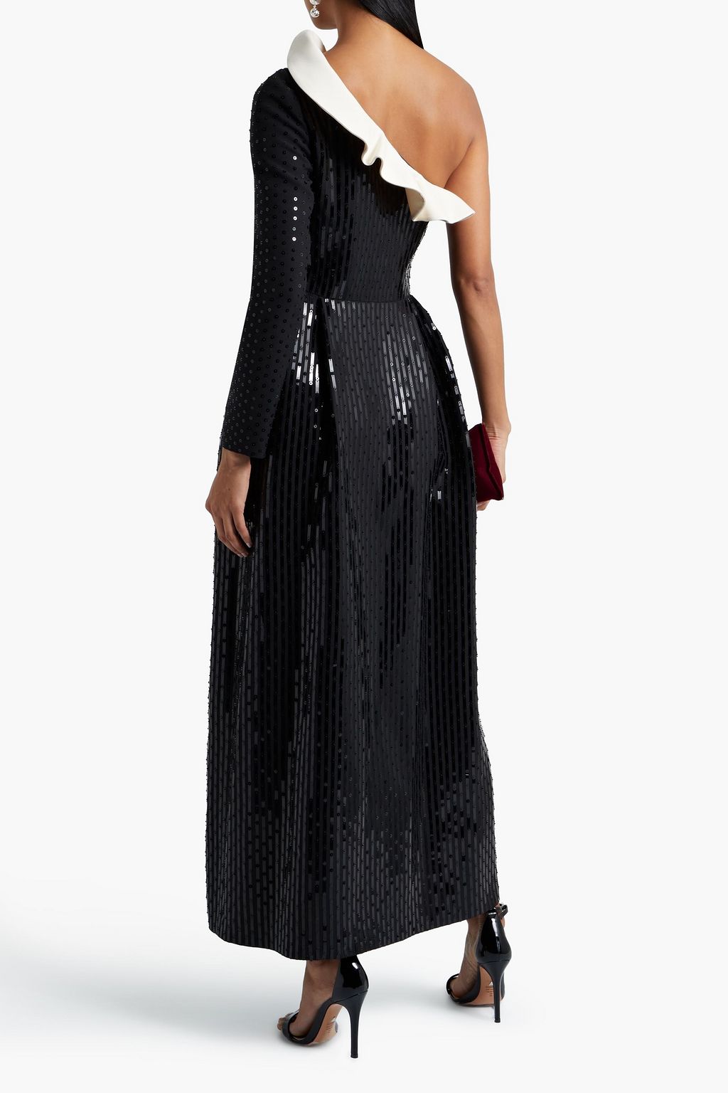 VALENTINO GARAVANI One-shoulder sequin-embellished wool and silk-blend crepe gown