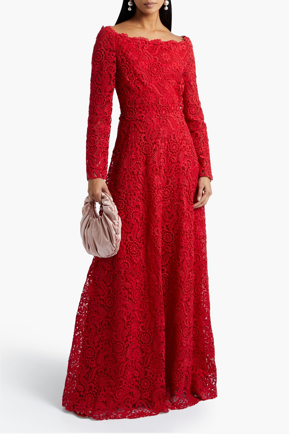 Valentino Cotton-blend Corded Lace Gown In Red