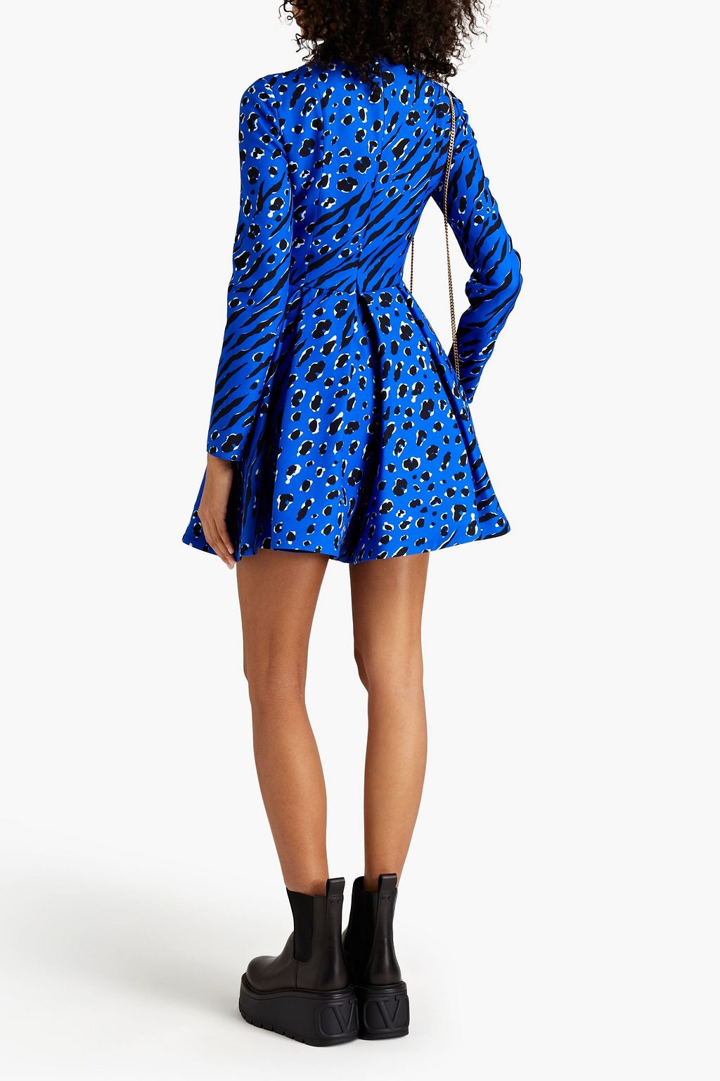VALENTINO GARAVANI Pleated printed wool and silk-blend crepe mini dress