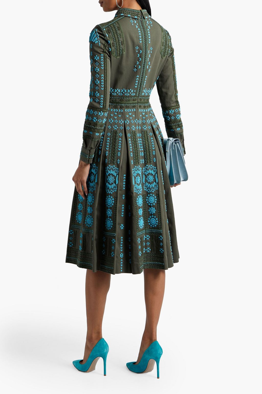VALENTINO GARAVANI Embellished pleated cotton-twill dress