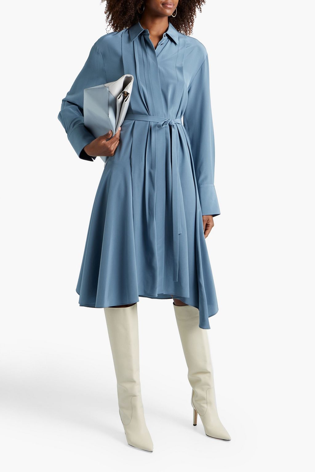 JOSEPH Despente belted pintucked silk crepe de chine shirt dress