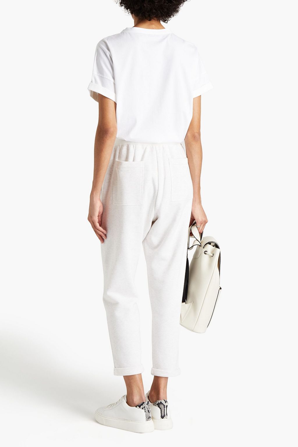 BRUNELLO CUCINELLI Cropped mélange French cotton-blend terry track pants