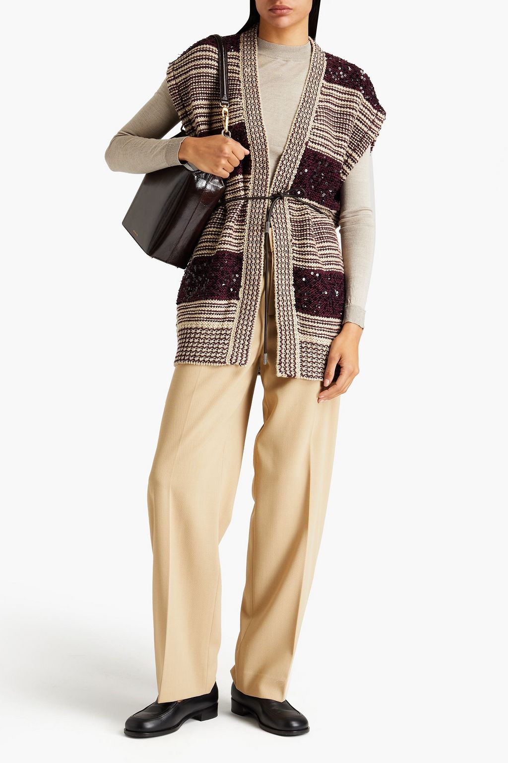 BRUNELLO CUCINELLI Sequin-embellished linen, cotton and silk-blend sweater