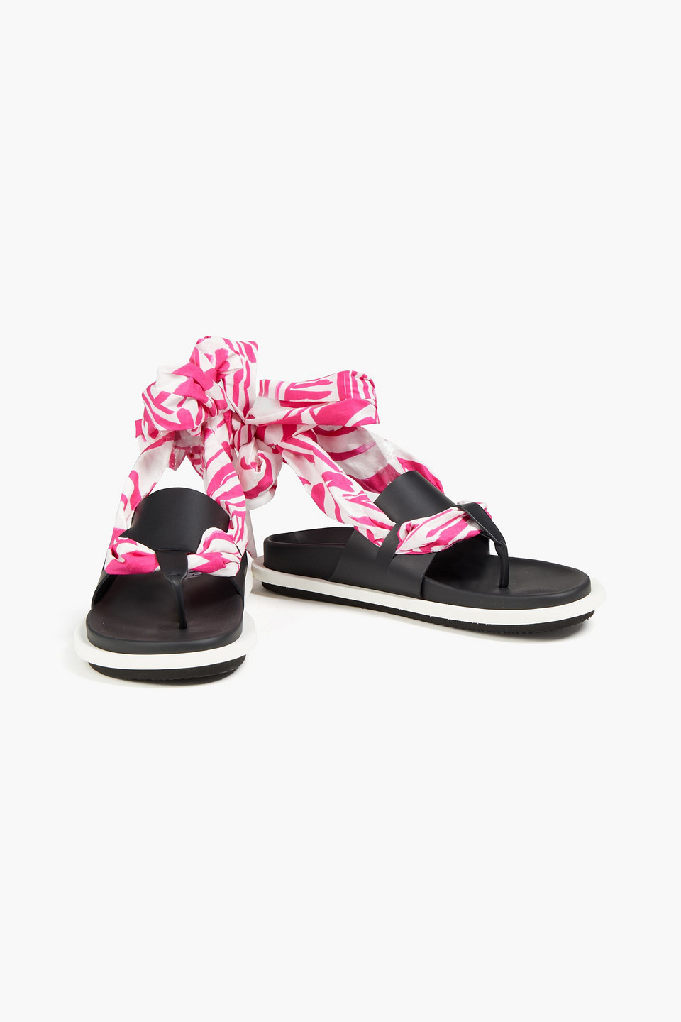 Msgm Leather And Printed Poplin Sandals In Black