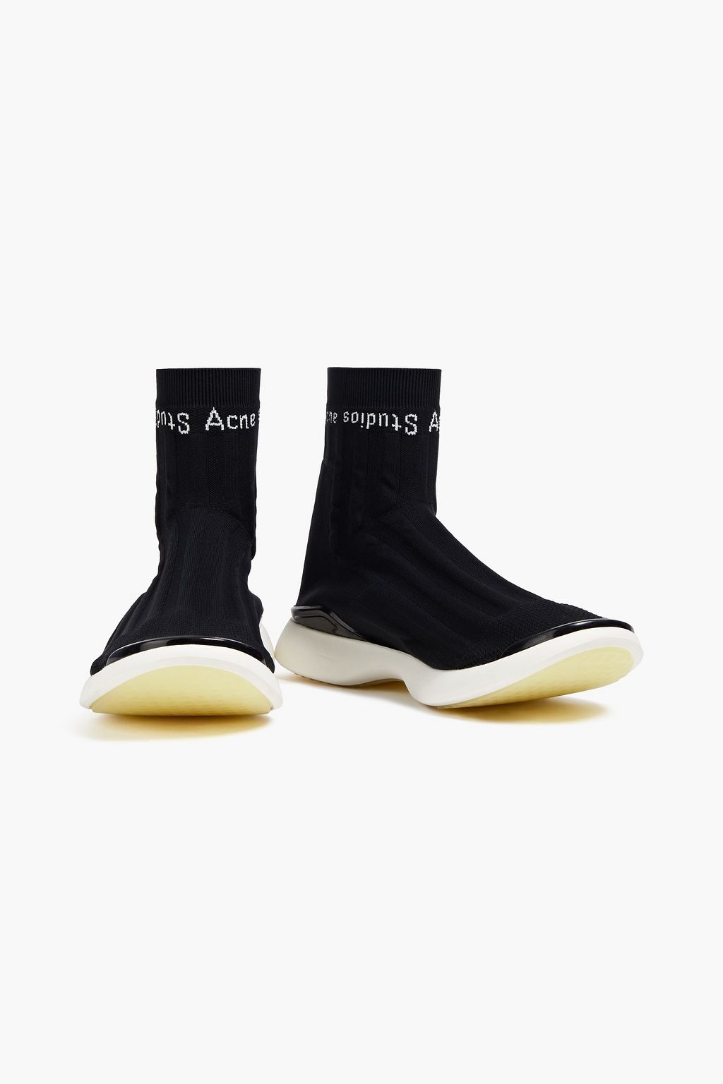 ACNE STUDIOS Ribbed-knit and stretch-mesh high-top sneakers