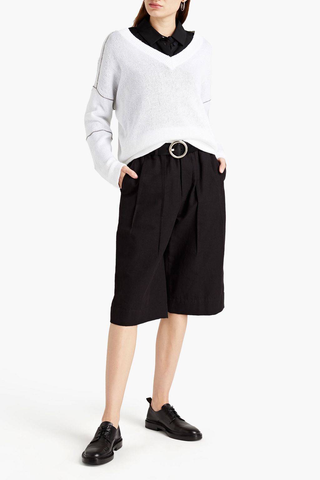 BRUNELLO CUCINELLI Bead-embellished cotton, linen and silk-blend sweater