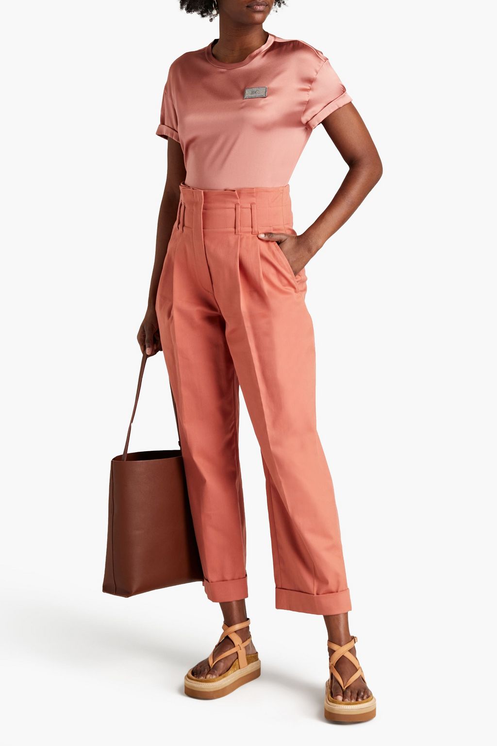 BRUNELLO CUCINELLI Appliquéd stretch-silk satin top