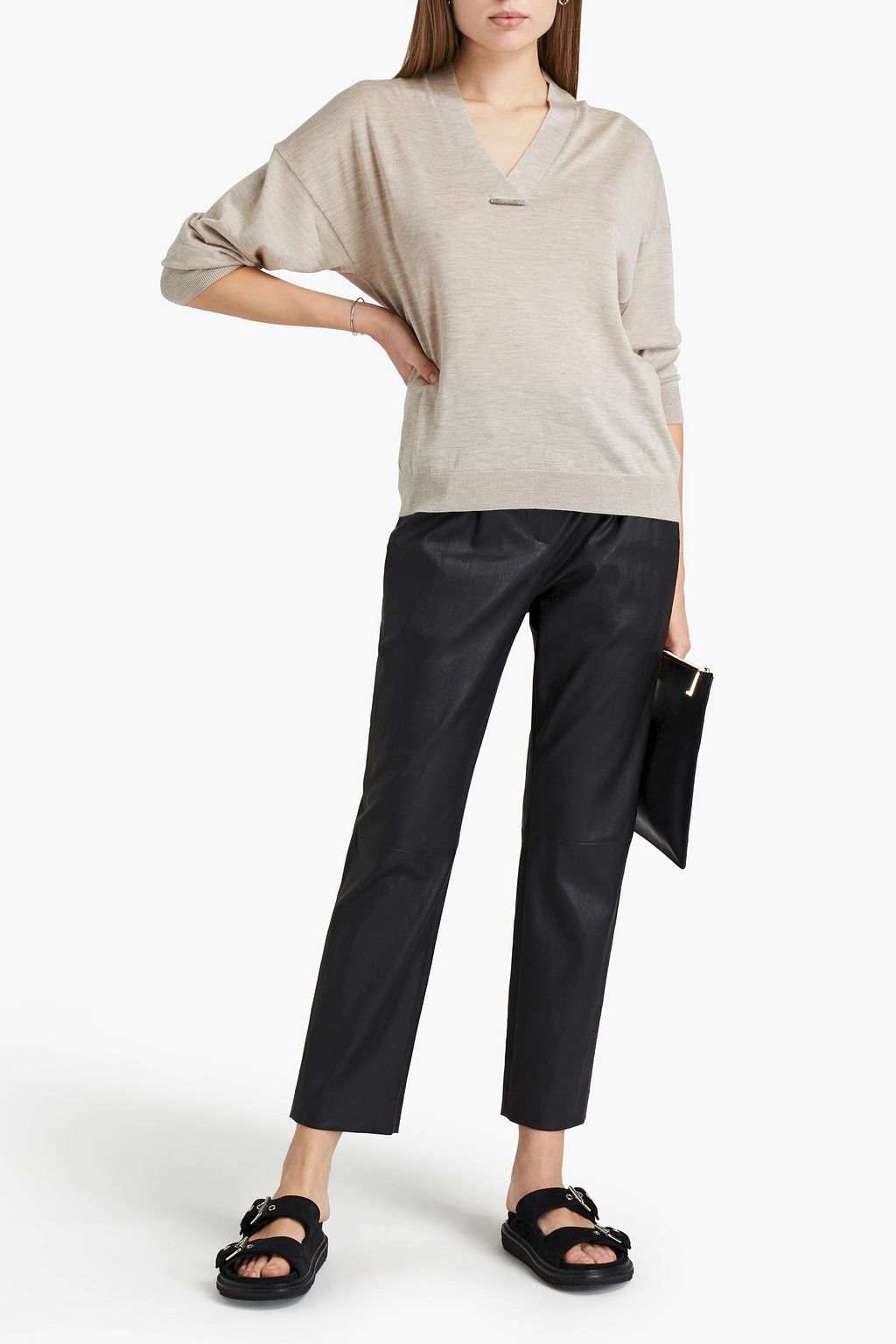 BRUNELLO CUCINELLI Bead-embellished cashmere and silk-blend sweater