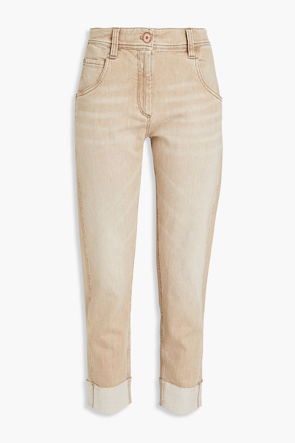 Brunello Cucinelli Woman Cropped Bead-embellished High-rise Straight-leg Jeans Sand
