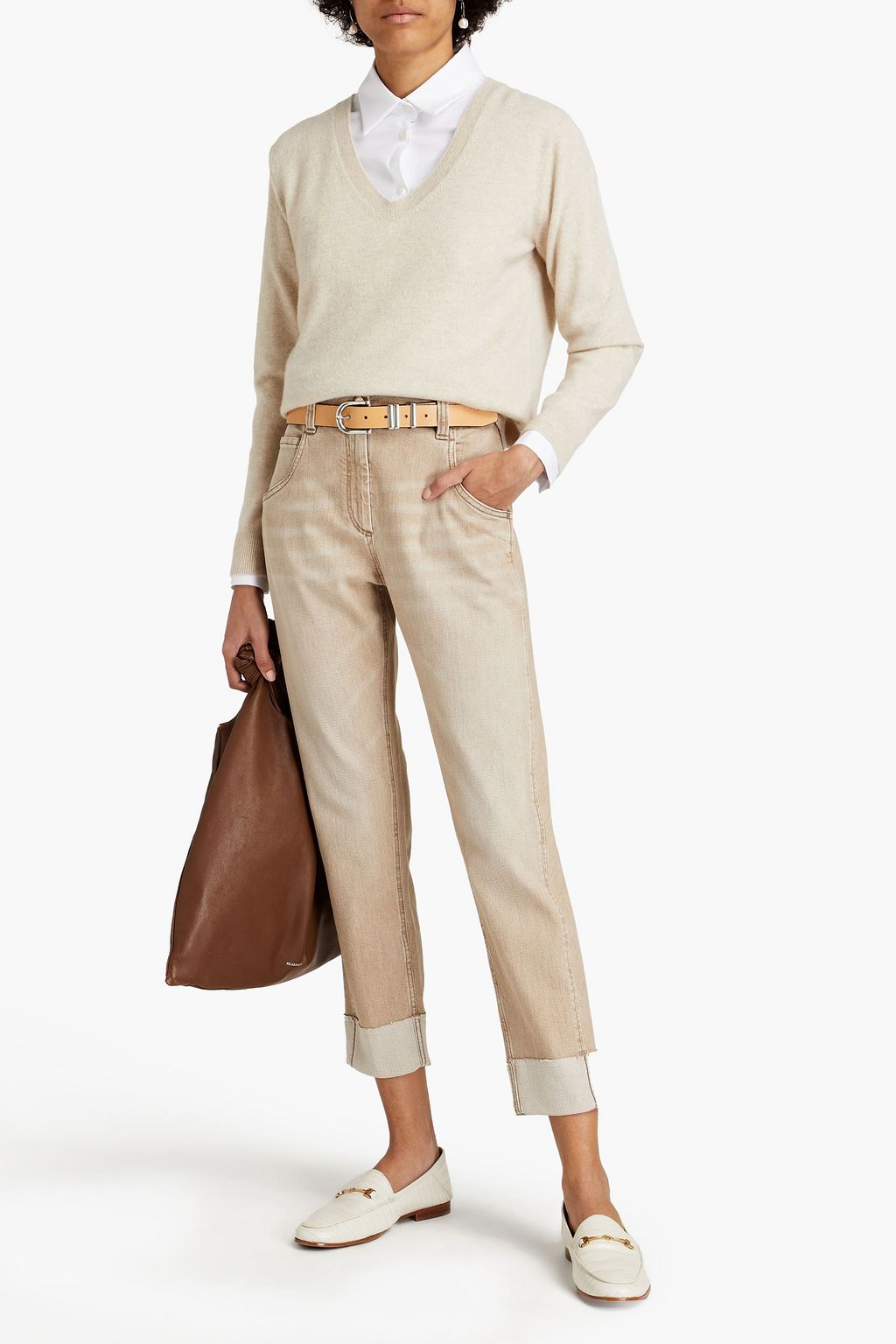 BRUNELLO CUCINELLI Cropped bead-embellished high-rise straight-leg jeans
