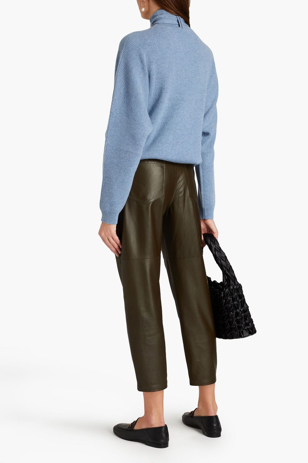 BRUNELLO CUCINELLI Tie-neck embellished ribbed cashmere turtleneck sweater