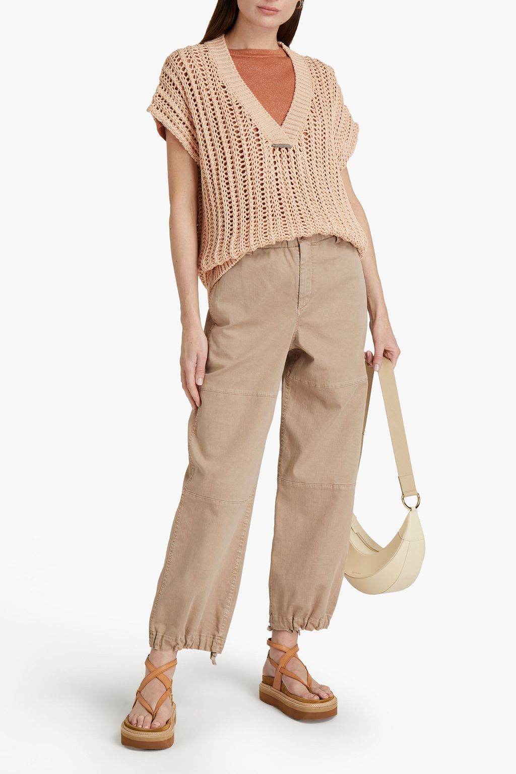 BRUNELLO CUCINELLI Bead-embellished open-knit cotton sweater